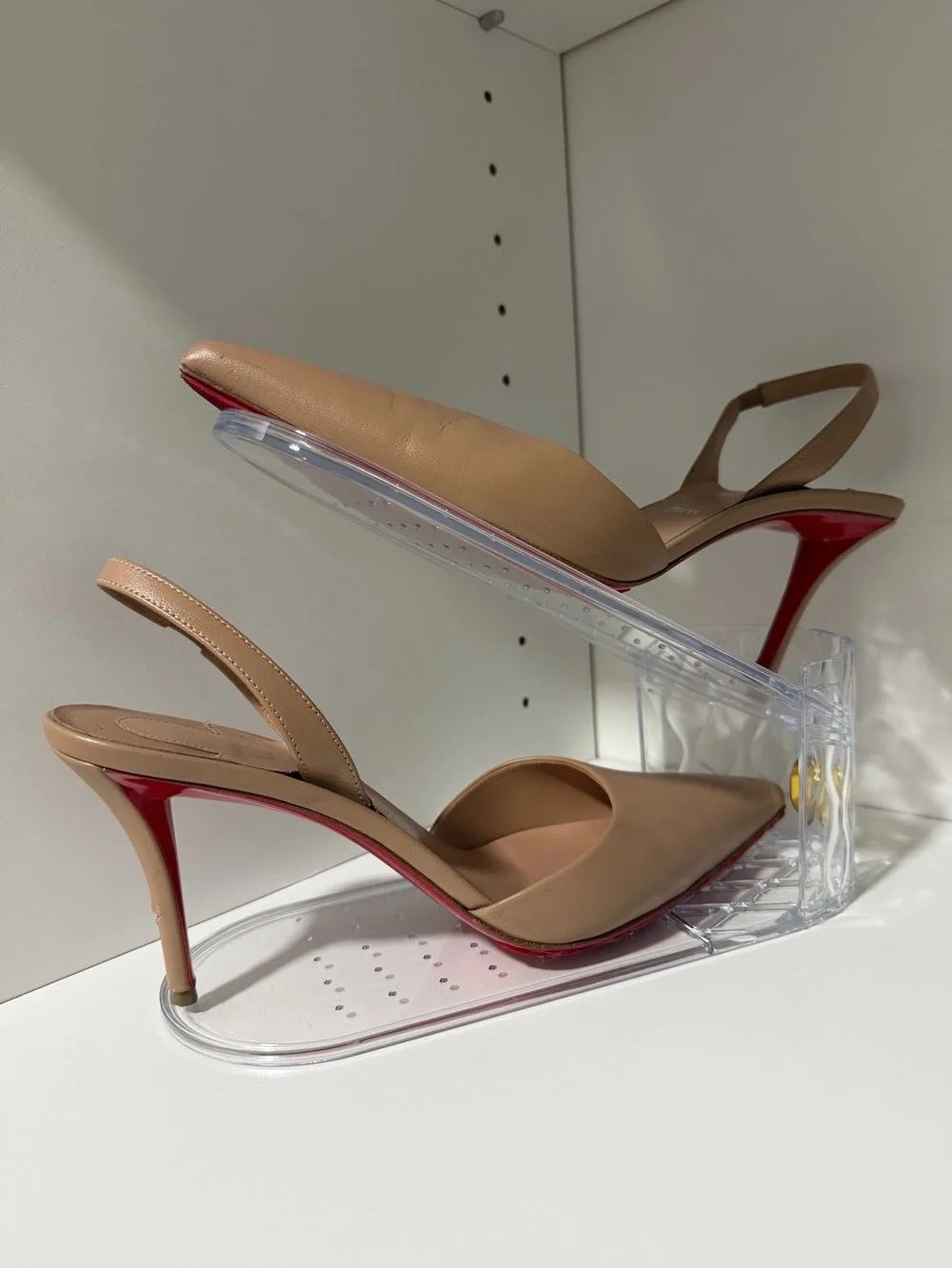 Christian Louboutin apostropha Beige Pointed-Toe Slingback Pump